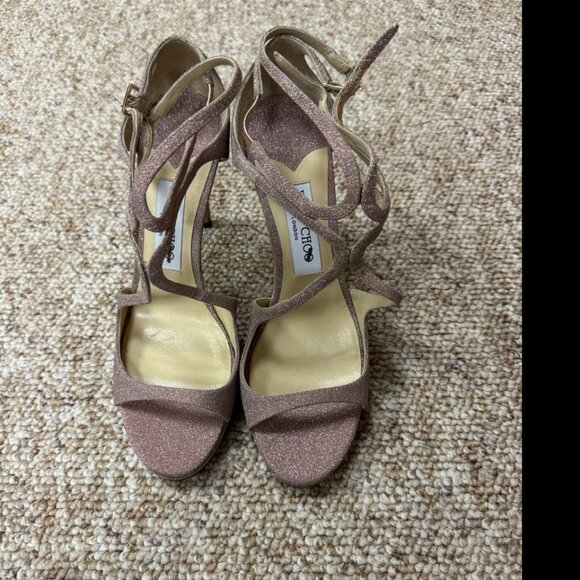 Jimmy Choo Lance 100 ballet pink glitter sandals Size 38.5 - Picture 4 of 10